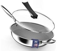 Kiseely Padella Wok, Wok ibrido per friggere da 34cm con coperchio, Wok antiaderente con manico Stay-Cool, compatibile con tutti i piani cottura compresi quelli a induzione (ED1)