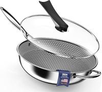 Kiseely Padella Wok, Wok ibrido per friggere da 34cm con coperchio, Wok antiaderente con manico Stay-Cool, compatibile con tutti i piani cottura compresi quelli a induzione (ED2)