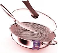 Kiseely Padella Wok, Wok ibrido per friggere da 34cm con coperchio, Wok antiaderente con manico Stay-Cool, compatibile con tutti i piani cottura compresi quelli a induzione (AK1)