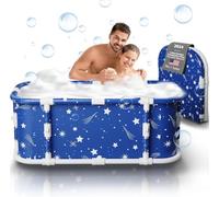 Kiseely Vasca da bagno portatile, 120 cm, Blu, Installazione gratuita, 7 strati, Supporto in metallo, Stile stellare