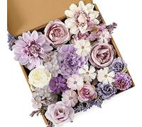 Kisflower Fiori artificiali viola, decorazione per torte, peonie finte, rose in seta, confezione regalo per bouquet da sposa fai da te, centrotavola per feste, baby shower, decorazioni per vacanze