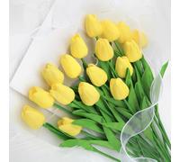 Kisflower Tulipani artificiali in lattice giallo, 12 pezzi, tocco reale, inodore, sicuri per casa/ufficio/uso esterno