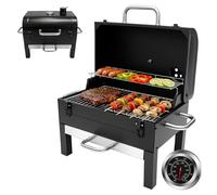 kisidus Barbecue a carbonella con coperchio e termometro, portatile BBQ Grill con vassoio cenere, griglia 48 x 32 cm, griglia da tavolo per campeggio all'aperto