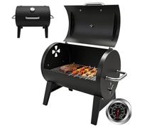 kisidus Barbecue a carbonella con termometro integrato, design a barile, da campeggio, a carbone, 43 x 32 cm, nero