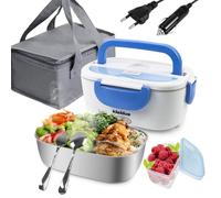 kisidus Lunch Box 60W Scaldavivande Elettrico Portatile 12/24/220V Porta pranzo per Auto Camion e Ufficio Acciaio Inox 1,5L - Blu