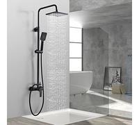 kisimixer Colonna Doccia con Miscelatore Nero, Sistemi Doccia con Soffione Pioggia 8 Pollici, Flessibile Doccia 150cm, 3 Doccetta a Spruzzo, Saliscendi Doccia Regolabile Acciaio Inox 80-120cm