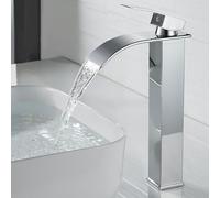kisimixer Rubinetto Bagno Lavabo Alto Cascata, Miscelatore Lavabo Bagno Alto Cascata, Rubinetto Monocomando per Lavandino, Acqua Calda e Fredda Disponibile, Cromato