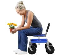 kiskick Carrello da giardino, sedile da lavoro girevole a 360 gradi con vassoio per attrezzi, panca da giardino con ruote a 360°, altezza regolabile 51-61 cm, per esterni, patio e cortile, blu