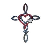 kiskick Croce religiosa in metallo ornamento da appendere alla parete decorazione a croce vintage cuore fiore modello metallo ciondolo croce ferro di cavallo per decorazione esterna casa nero S