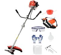 kiskick Decespugliatore a gas da 52 cc, 2 tempi, albero dritto a zaino, decespugliatore 2 in 1, decespugliatore a gas per erbacce ed erba, manico in gomma e tracolla inclusi, rosso