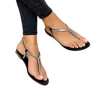 kiskick Sandali antiscivolo, infradito, sandali con strass separatori per dita dei piedi, da donna, con cinturino piatto, sandali antiscivolo per spiaggia, colore nero, 38