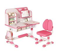 kiskick Set di scrivanie da studio per bambini, scrivania per studenti, tavolo da studio, multifunzionale, con motivo astronauta, sedia da scrivania ergonomica con libreria e cassetto, rosa