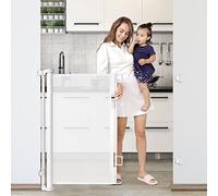 KISKIZ Cancelletto retrattile extra alto da 142,2 cm, larghezza 142,2 cm, rete bianca, supporto per ringhiera, cancello per cani e bambini, per scale, porte