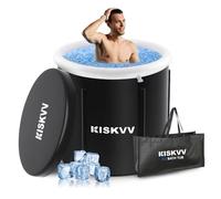 KISKVV Vasca da Bagno di Ghiaccio per Atleti, 85 x 75cm 378L Vasca da Bagno Pieghevole Gonfiabile, Vasca Crioterapia Mobile con Coperchio per Esterni Giardino o Doccia Spa