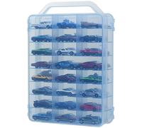 KISLANE Custodia per auto giocattolo a doppia faccia per 46 auto giocattolo, auto Matchbox, piccole bambole, custodia trasparente portatile per auto giocattolo, auto Matchbox con 46 slot, solo