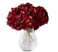 Kislohum Testa di ortensia in seta con 10 steli bordeaux artificiale ortensia testa di fiori per centrotavola per matrimoni, mazzi di fiori, decorazioni floreali fai da te, decorazione per la casa