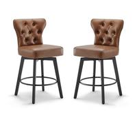 Kislot Counter Height Barstools 26 inch Upholstered Button Tufted Swivel Bar Stools with Back for Kitchen Island,Set of 2