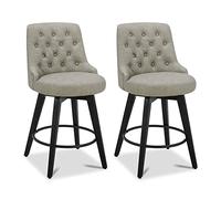 Kislot Modern Swivel Bar Stools, Performance Fabric Upholstered Counter Height Bar Stool with Back, Solid Wood Legs, 26" H Seat