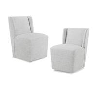 KISLOT Sedia da pranzo imbottita con ruote Wingback, moderna sedia da scrivania senza braccioli laterali con rulli per sala da pranzo, camera da letto, soggiorno, sala lettura, grigio chiaro, 2