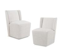 KISLOT Sedia da pranzo imbottita con ruote Wingback, moderna, senza braccioli laterali, sedia da scrivania con rulli, per sala da pranzo, camera da letto, soggiorno, sala lettura, lino, 2 scatole