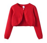 KISLOVE Cardigan da bambina a maniche lunghe, in cotone, bolero con un bottone, per matrimoni, feste, giacche, maglieria, per 1-14 anni, Rosso, 4-5 jaar