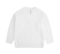 KISLOVE Maglione a maniche lunghe in cotone lavorato a maglia con zip a un quarto di quarto, per bambini dai 2 ai 10 anni, bianco, 6-7 Years