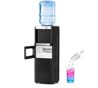 Kismile Distributore d'acqua con macchina per il ghiaccio, refrigeratore d'acqua con caricamento dall'alto per bottiglie da 5 galloni, 15 kg/24 h, acqua calda e fredda, blocco di sicurezza per bambini