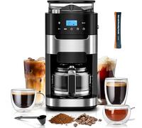Kismile - Macchina da caffè digitale a goccia da 10 tazze con smerigliatrice integrata, programmabile, timer da 12 ore, funzione di mantenimento del calore, forza personalizzabile e dimensioni di