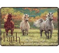 kisoyo Targa in metallo con scritta "Horse Faith Daring The Soul To Go Beyond What The Eye Can Sede", decorazione rustica, vintage, in latta, per casa, cucina, bar, caffetteria, club, grotta, 30,5 x