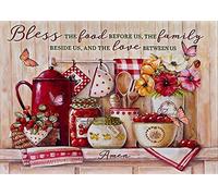 kisoyo Targa vintage in metallo con scritta "Dining Room Bless The Food Before Us" (lingua italiana non garantita), decorazione da parete per salotto, cucina, giardino, camera da letto, soggiorno