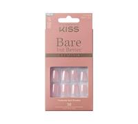 KISS Bare but Better, Press-On Unghie con colla per unghie, 'Intro', rosa, forma quadrata corta, contiene 30 chiodi, 2 g di colla, 1 bastoncino per manicure, 1 mini lima