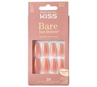 KISS Unghie a pressione nude ma migliori, colla per unghie inclusa, "Nude Glow", arancione, di dimensioni lunghe, a forma di bara, include 28 unghie, 2 g di colla, 1 bastoncino per manicure, 1 mini
