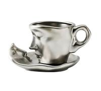 Kiss Coffee - Tazza da tè in ceramica, tazza artistica con piattino | Tazza da tè con piattino | Tazza da 100 ml di capacità ideale per la decorazione della casa, presentazione, caffè, stile tavolo ed