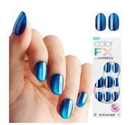 Kiss colorFX by imPRESS Press On Nails, 'Reconnect', tinta unita blu con finitura perlata, ovale corto, adesivo nuovo e migliorato, include 30 unghie finte, tampone di preparazione, 1 bastoncino per