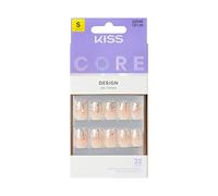 KISS Core Design - Unghie finte a pressione, con scritta "Cheers", rosa, a forma di bara, 32 pezzi