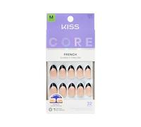 KISS CORE - Unghie a pressione, colla per unghie inclusa, "Full of Fun", nero, di medie dimensioni, a forma di mandorla, include 32 unghie, 2 g di colla, 1 bastoncino per manicure, 1 mini lima