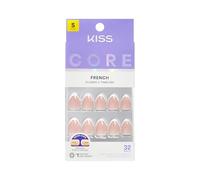 KISS CORE - Unghie a pressione, colla per unghie inclusa, "passionate", colore bianco, lunghezza corta, a forma di mandorla, include 32 unghie, 2 g di colla, 1 bastoncino per manicure, 1 mini lima