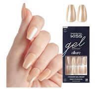 KISS Gel Fantasy Allure Press On Nails, 'MoonBeam', beige, di media lunghezza, a forma di bara, pronte da indossare, colla rosa (2 g), bastoncino per cuticole e mini lima, 28 pezzi