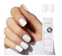 KISS imPRESS Color 'Frosting' - Unghie Finte Adesive Effetto Gel Ricostruzione. Unghie Press-On Nails Senza Colla con Tecnologia PureFit. Colore bianco e squared shape, applicazione facile