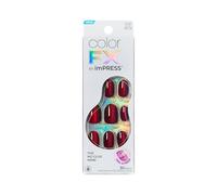 KISS imPRESS No Glue Mani Press On Nails, Color FX, 'Hidden Gem', rosso, formato corto, forma ovale, include 30 unghie, tampone di preparazione, foglio di istruzioni, 1 bastoncino per manicure, 1 mini