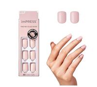 KISS imPRESS No Glue Mani Press On Nails, Colore, 'Pick me Pink', rosa, formato corto, forma quadrata, include 30 unghie, tampone di preparazione, foglio di istruzioni, 1 bastoncino per manicure, 1
