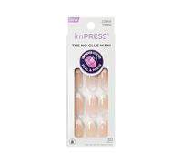 Kiss imPRESS No Glue Mani Press On Nails, design "Chills", bianco, di medie dimensioni, a forma di mandorla, include 30 unghie, tampone di preparazione, foglio di istruzioni, 1 bastoncino per manicure