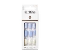 KISS Impress No Glue Manicure Press-On Nails, Azzurro, Lavanda, Glitter Bianco, Formato Corto, Forma Quadrata, Include 30 Unghie - Tampone Prep Pad, 1 Manicure Stick, 1 Mini Lima
