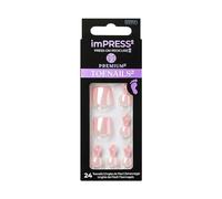 KISS imPRESS No Glue Pedi - Unghie a pressione per piedi, rosa chiaro con perla, forma quadrata, include 24 unghie, tampone di preparazione, 1 bastoncino per manicure, 1 mini lima