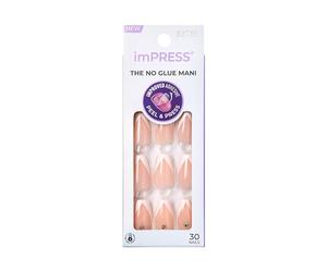 KISS ImPRESS Press-On manicure, So French, Medium Length Square, con tecnologia PureFit, include Prep Pad, Mini Laglia, Stick Cuticola e 30 Unghie Finte