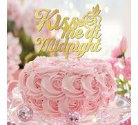 Kiss Me At Midnight - Topper per torta con scritta "Kiss Me At Midnight" e scritta "Mr & Mrs", per anniversario di matrimonio, matrimonio, fidanzamento, feste, regali di fidanzamento per coppia