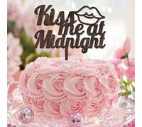 Kiss Me At Midnight - Topper per torta in legno marrone con scritta "Mr & Mrs" per anniversario di matrimonio, matrimonio, matrimonio, matrimonio, fidanzamento, regalo di fidanzamento per coppia