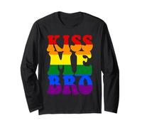 Kiss Me Bro LGBT-Q - Bandiera arcobaleno per il mese del Gay Pride Maglia a Manica