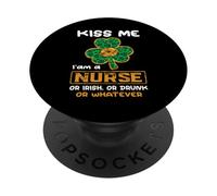 Kiss Me I Am A Nurse With Shamrock Nurses St Patricks Day PopSockets PopGrip Adesivo