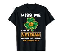 Kiss Me I Am A Veteran Funny Shamrock St Patricks Day Maglietta